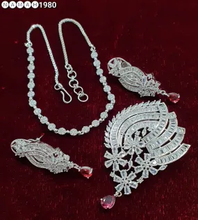 Women's Designer American Diamond Antique Pendant & Earrings Set
