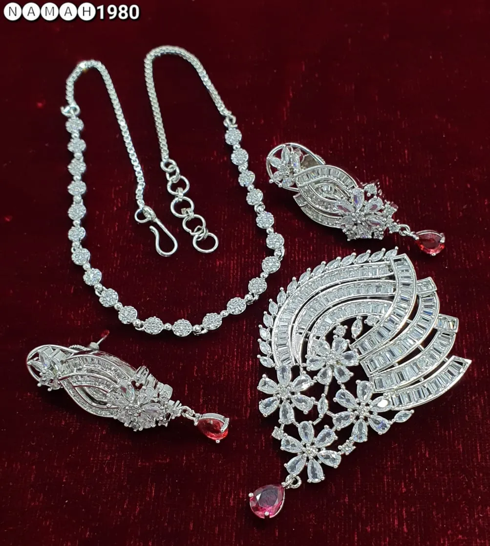 Women's Designer American Diamond Antique Pendant & Earrings Set