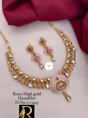 Women's Designer Antique Rajwadi Hasadi Choker Set With Beautiful Earrings