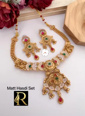 Women's Designer Brass High Gold Antique Golden Necklace Set with Beautiful Earrings