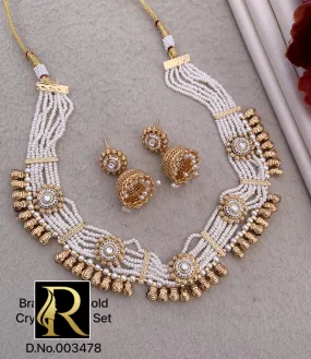 Women's Designer Brass High Gold Antique Moti Choker Set with Beautiful Earrings