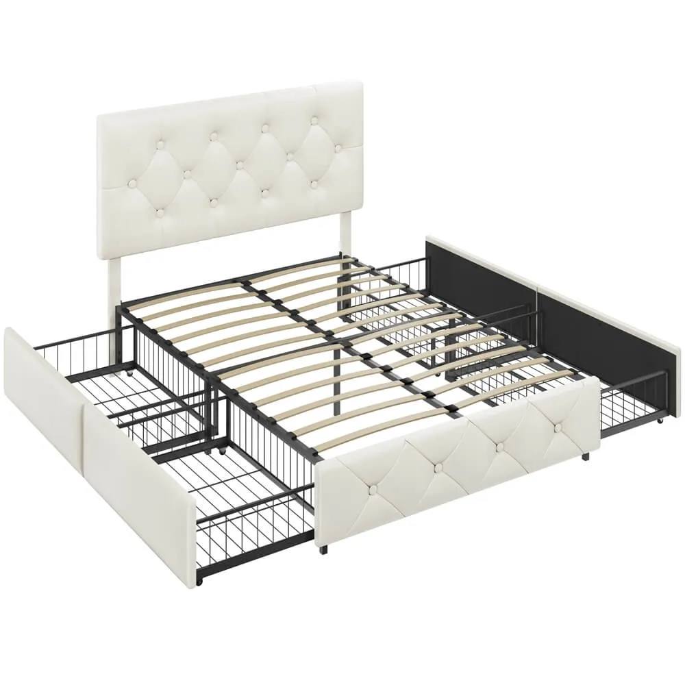 Yaheetech Bed Frame with Drawer Storage, Beige