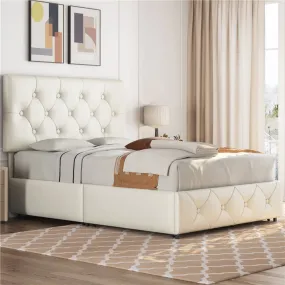 Yaheetech Bed Frame with Drawer Storage, Beige