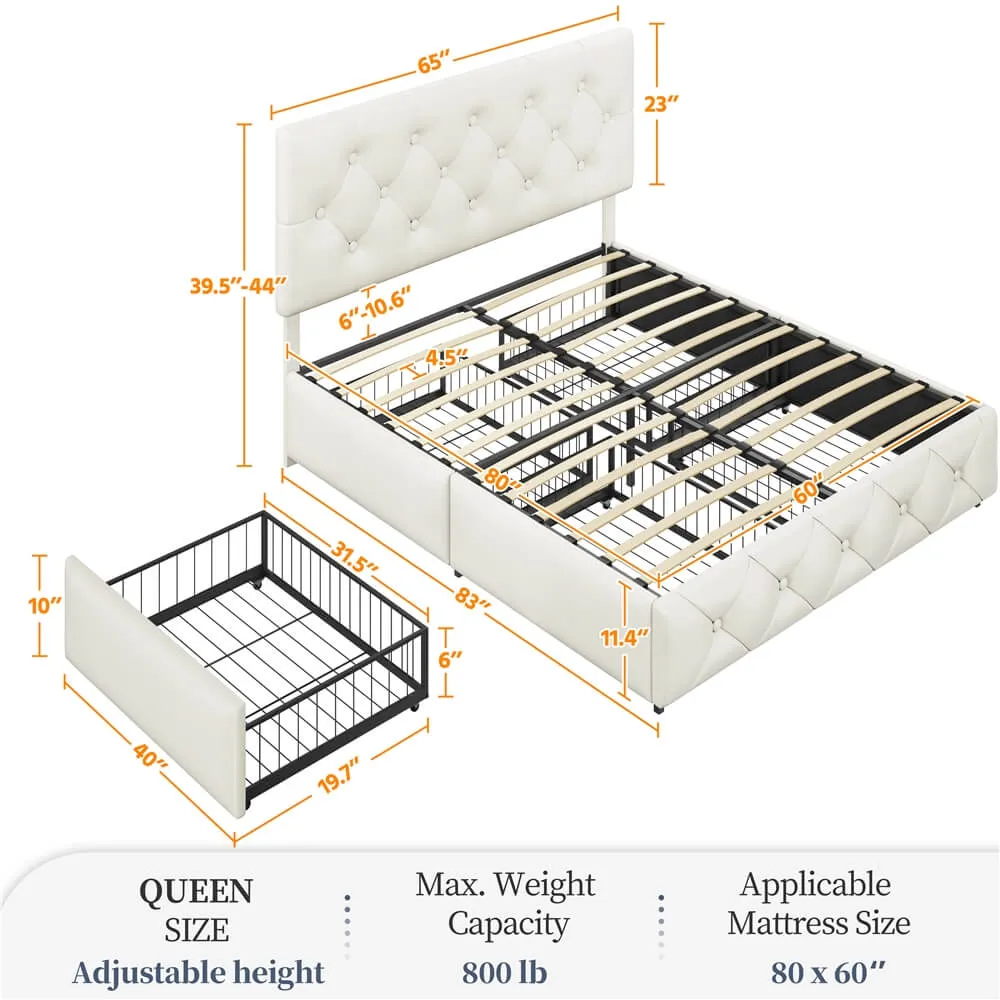 Yaheetech Bed Frame with Drawer Storage, Beige
