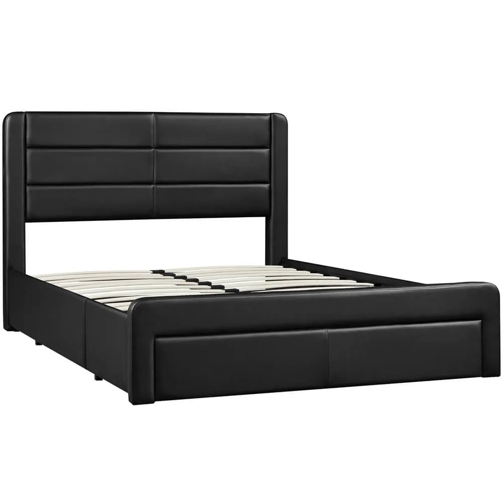 Yaheetech Leather Upholstered Platform Bed with Headboard