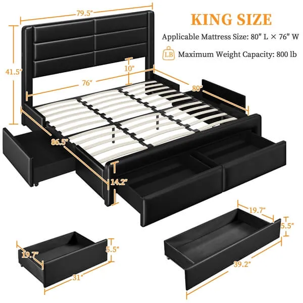 Yaheetech Leather Upholstered Platform Bed with Headboard