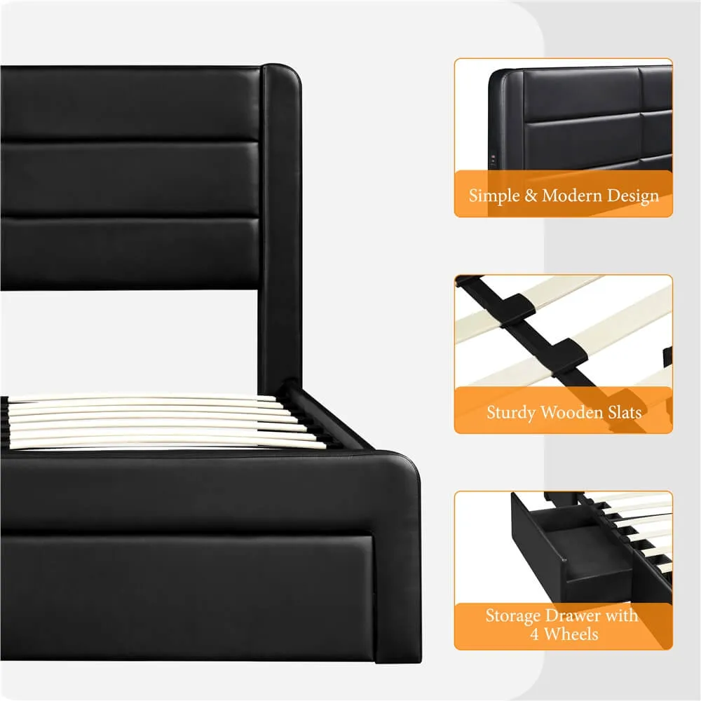 Yaheetech Leather Upholstered Platform Bed with Headboard