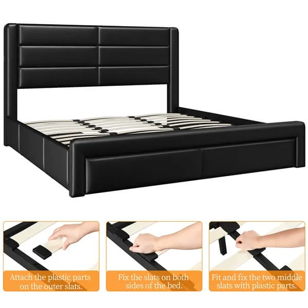 Yaheetech Leather Upholstered Platform Bed with Headboard