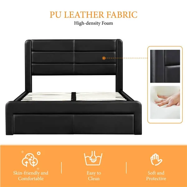 Yaheetech Leather Upholstered Platform Bed with Headboard