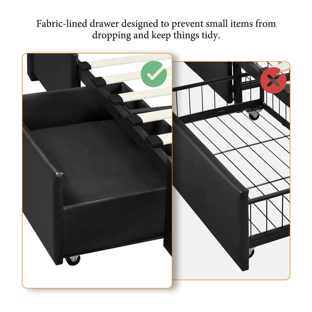 Yaheetech Leather Upholstered Platform Bed with Headboard