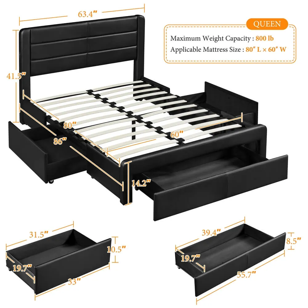 Yaheetech Leather Upholstered Platform Bed with Headboard